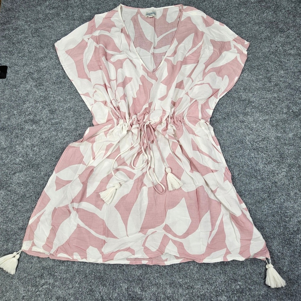 Poolside Paradiso Pink Floral Swim Cover Up‎ Tassel Boho Resortwear Dress XS/S